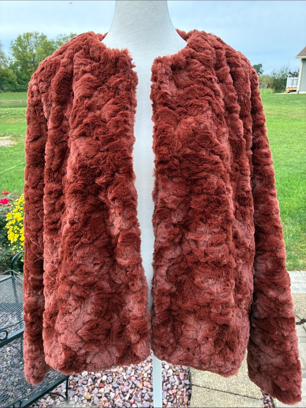 LC Lauren Conrad  Plush Faux Fur Jacket in Rust XXL